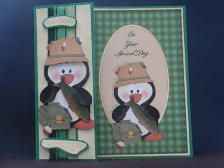 Fisherman Penguin Card Front with Decoupage by Helen Jennings