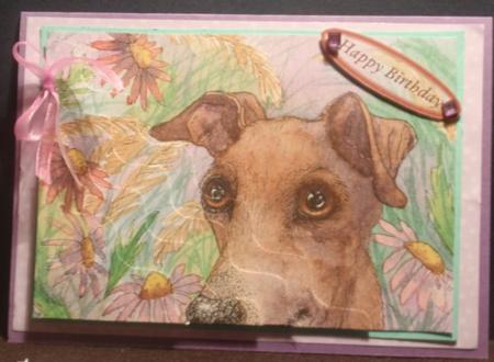 In Hiding, Dog in Garden Wavy Corner Stacker Topper by Helen Jennings