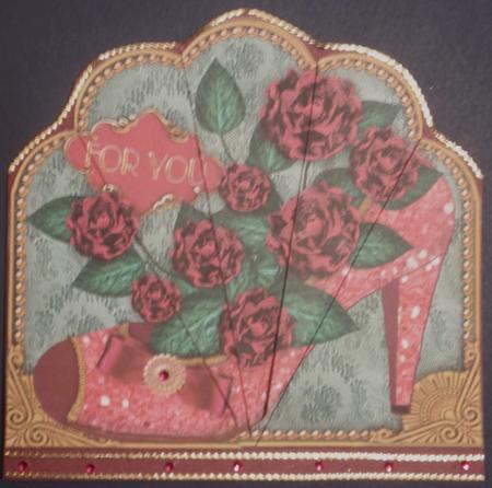 Pink Roses Glitter Shoes Ornate Scallop Deco Stacker by Helen Jennings