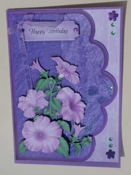 Pink Petunias Scallope Edge Curve Card by Helen Jennings