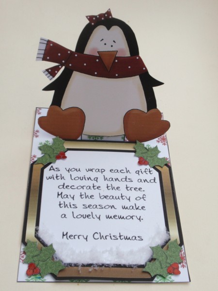 Penguin with Red Scarf Mini Easel Card by Helen Jennings