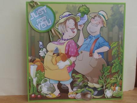 Gardening/allotment Couple 8x8 Card by Helen Jennings