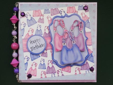Bags of Fun - Handbag Decoupage Card - Blue, Purple & Pink by Helen Jennings