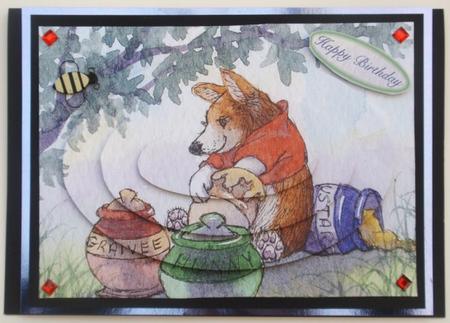 Winnie the Corgi Checking His Stash Oval Pyramid by Helen Jennings