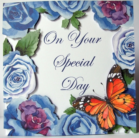 Blue Roses Special Day Card Kit with Decoupage & Inserts 5.5 x 5.5 Inches by Helen Sunter