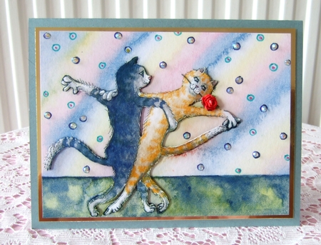 A4 Romantic Ballroom Dancing Cats by Helen Warren