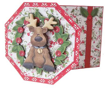 Reindeer Octagon Tag Card by Helen Plant