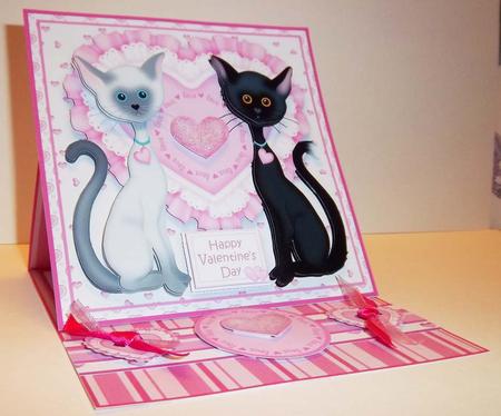 Valentine Cats Easel Card by Helen Plant