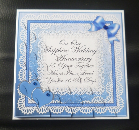 On Our Sapphire Wedding Anniversary Scallop Corner side stacker by Charlie Angel