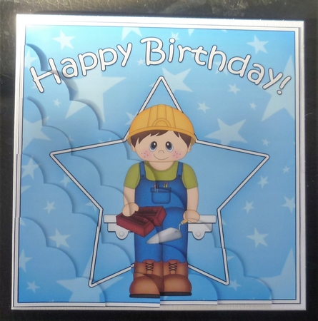 Little Bricklayer Birthday Scallop Corner Side Stacker by Charlie Angel