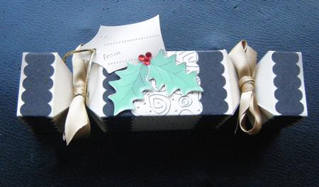 Holly and Swirls Cracker Shaped Treat or Favour Box by Charlie Angel