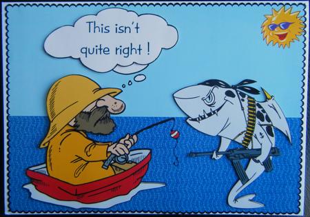 Not Quite Right Fishing Card Front with Decoupage by Charlie Angel