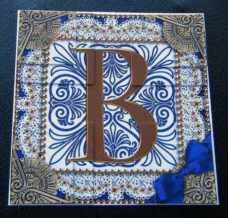Vintage Blue B Monogram All 4 Corner Stacker Card Front by Charlie Angel