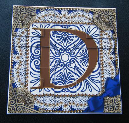 Vintage Blue D Monogram All 4 Corner Stacker Card Front by Charlie Angel