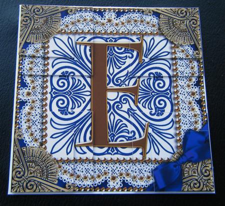 Vintage Blue E Monogram All 4 Corner Stacker Card Front by Charlie Angel