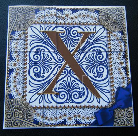 Vintage Blue x Monogram All 4 Corner Stacker Card Front by Charlie Angel