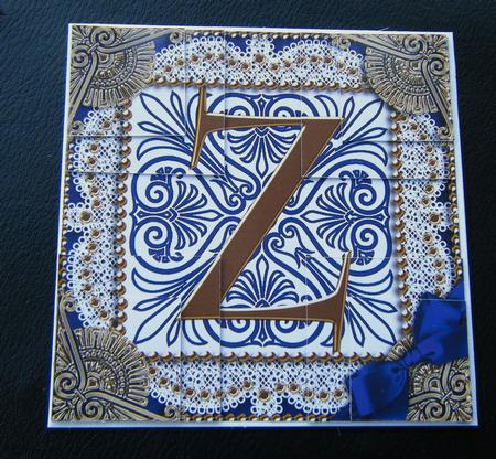 Vintage Blue Z Monogram All 4 Corner Stacker Card Front by Charlie Angel