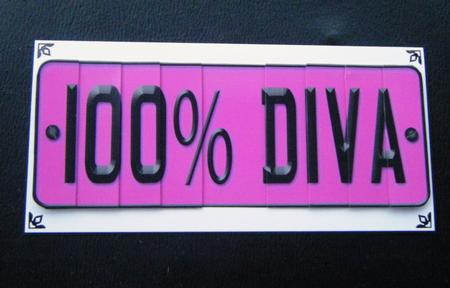 100% Diva Novelty Number Plate with Side Stacker by Charlie Angel