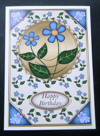 Blue Flowers Card Front Pyramid by Charlie Angel