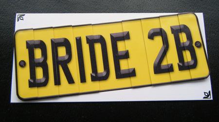 Bride to Be Novelty Number Plate with Side Stacker by Charlie Angel