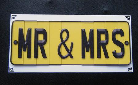 Mr & Mrs Novelty Number Plate with Side Stacker by Charlie Angel