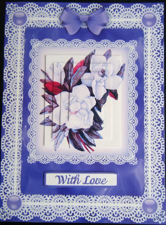 Camelias 'n Lace in Purple Pyramid Card Front by Charlie Angel
