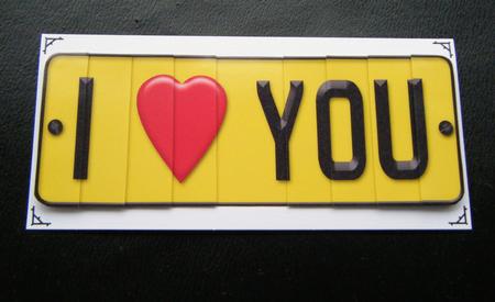 I Love You Novelty Number Plate with Side Stacker by Charlie Angel