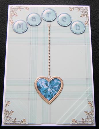 Aquamarine Birthstone Golden Heart Step by Step Card by Charlie Angel