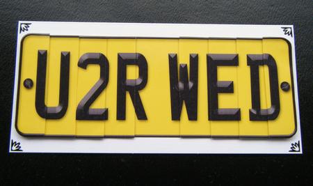 You 2 Are Wed Novelty Number Plate with Side Stacker by Charlie Angel