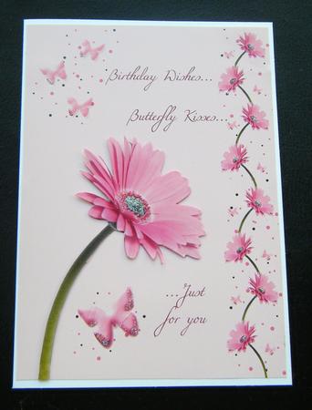 Pink Gerbera & Butterfly Wishes on Pink Quick Card by Charlie Angel