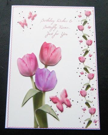 Pink Tulip & Butterfly Wishes Quick Card by Charlie Angel