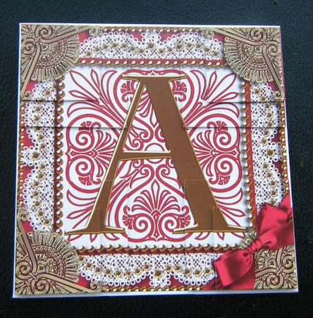Vintage Red a Monogram All 4 Corner Stacker Card Front by Charlie Angel