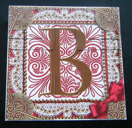 Vintage Red B Monogram All 4 Corner Stacker Card Front by Charlie Angel