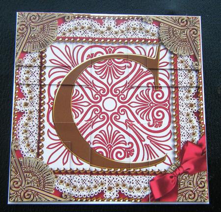 Vintage Red C Monogram All 4 Corner Stacker Card Front by Charlie Angel