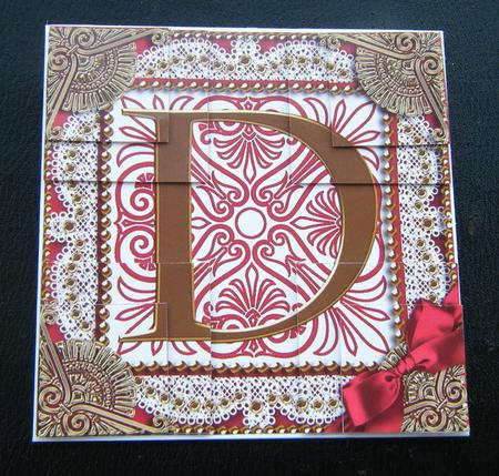 Vintage Red D Monogram All 4 Corner Stacker Card Front by Charlie Angel