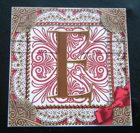 Vintage Red E Monogram All 4 Corner Stacker Card Front by Charlie Angel