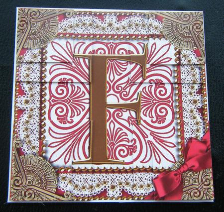 Vintage Red F Monogram All 4 Corner Stacker Card Front by Charlie Angel