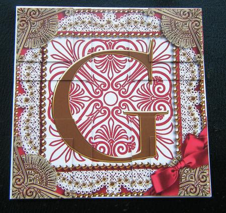 Vintage Red g Monogram All 4 Corner Stacker Card Front by Charlie Angel
