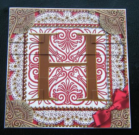 Vintage Red H Monogram All 4 Corner Stacker Card Front by Charlie Angel