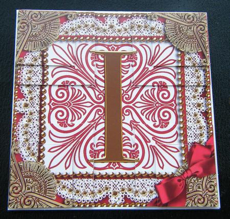 Vintage Red I Monogram All 4 Corner Stacker Card Front by Charlie Angel