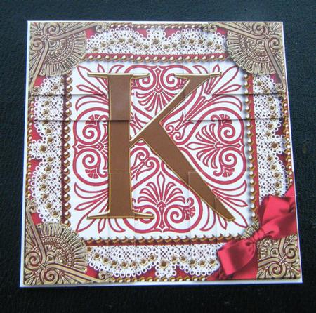 Vintage Red K Monogram All 4 Corner Stacker Card Front by Charlie Angel
