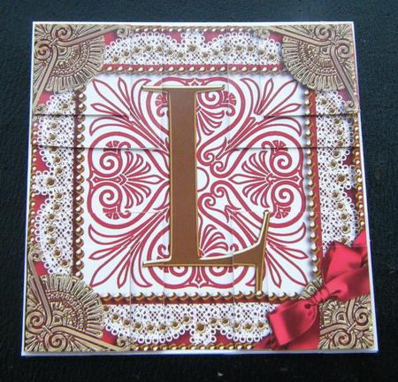 Vintage Red L Monogram All 4 Corner Stacker Card Front by Charlie Angel
