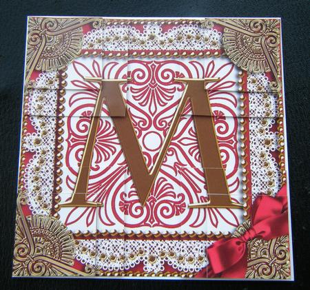 Vintage Red m Monogram All 4 Corner Stacker Card Front by Charlie Angel