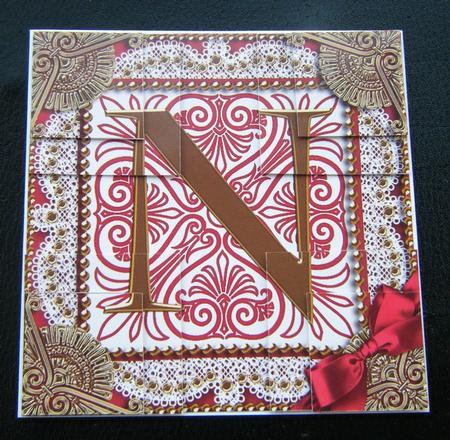 Vintage Red N Monogram All 4 Corner Stacker Card Front by Charlie Angel