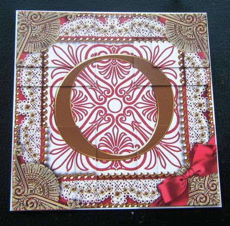 Vintage Red O Monogram All 4 Corner Stacker Card Front by Charlie Angel