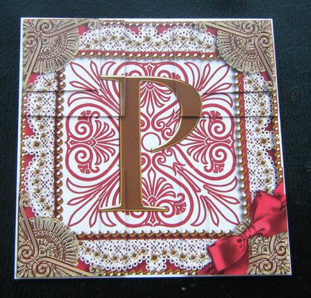 Vintage Red P Monogram All 4 Corner Stacker Card Front by Charlie Angel