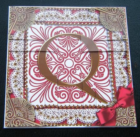 Vintage Red Q Monogram All 4 Corner Stacker Card Front by Charlie Angel