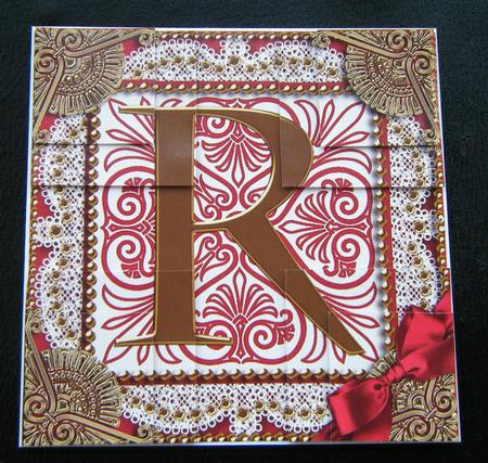 Vintage Red R Monogram All 4 Corner Stacker Card Front by Charlie Angel