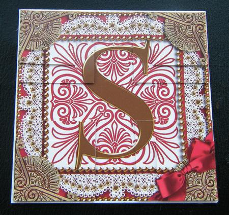 Vintage Red S Monogram All 4 Corner Stacker Card Front by Charlie Angel