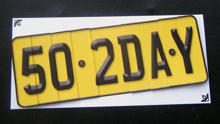 50th Birthday Fun Novelty Number Plate with Side Stacker Top by Charlie Angel